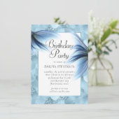 マーメイドグラムテール |埃っぽいアイスブルー光沢誕生日 招待状 (スタンド正面)