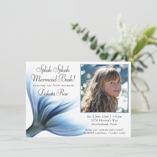マーメイドグラム |ほこりっぽいアイスブルーのフォトスプラッシュ 招待状 (スタンド正面)