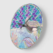 マーメイドグリッターイラストレーションとテールはかりで測 ラージ壁時計 (傾斜)