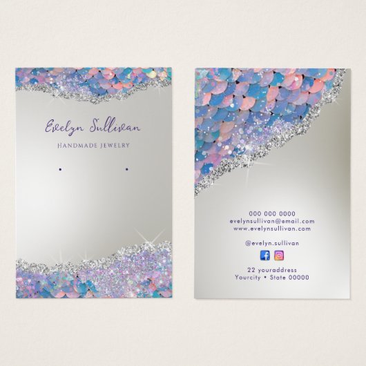 マーメイドグリッターシークインジュエリー表示カード (正面&裏面)