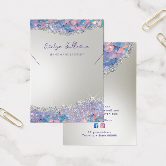 マーメイドグリッターシークインネックレス表示カード (オフィス)