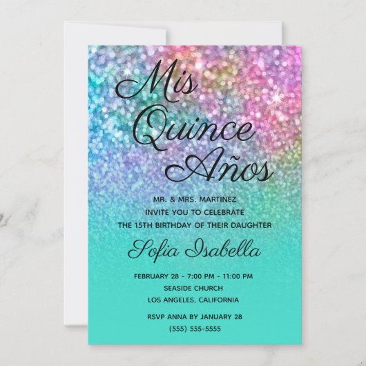 マーメイドグリッターターコイズグラデーションミクリンスアニョス 招待状 (正面)