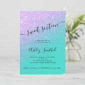 マーメイドグリッターターコイズシグラデーションックスイート16 招待状 (スタンド正面)