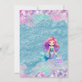 マーメイドグリッターピンクパープルガールズバースデーパーティー 招待状 (裏面)