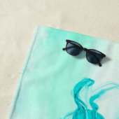 マーメイドグリーンテールガーリーブルーモノグラム ビーチタオル (インサイチュ)