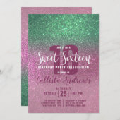 マーメイドグリーンピンクトリプルグリッターグラデーションスウィート16 招待状 (正面/裏面)