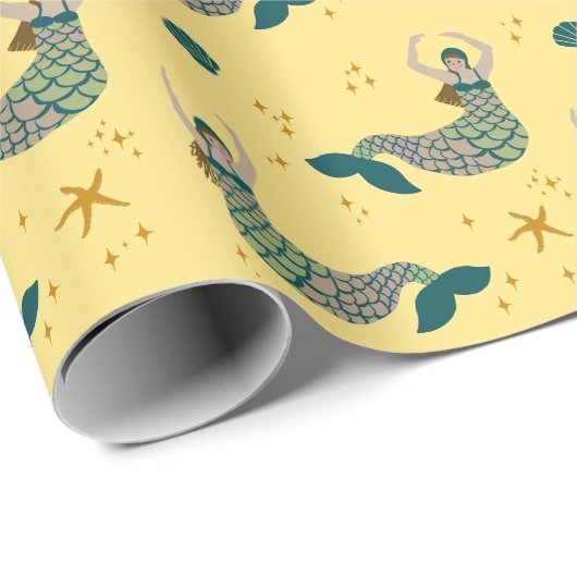 マーメイドサイレンテーマイラストレーションプリントイエロー ラッピングペーパー (ロールコーナー)