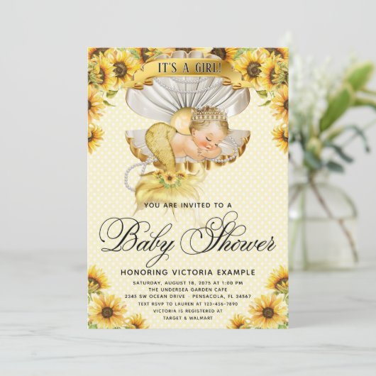 マーメイドサンフラワーベビーシャワー招待状 招待状 (スタンド正面)