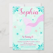 マーメイドザシーアクアティール（緑がかった色）スプラッシュ誕生日 招待状 (正面)