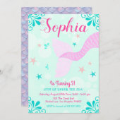 マーメイドザシーアクアティール（緑がかった色）スプラッシュ誕生日 招待状 (正面/裏面)