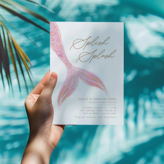 マーメイドザシーガールズピンクかわいらし誕生日 招待状