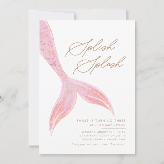 マーメイドザシーガールズピンクかわいらし誕生日 招待状 (正面)