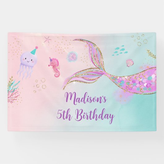 マーメイドザシーピンクパープル誕生日 横断幕 (横)