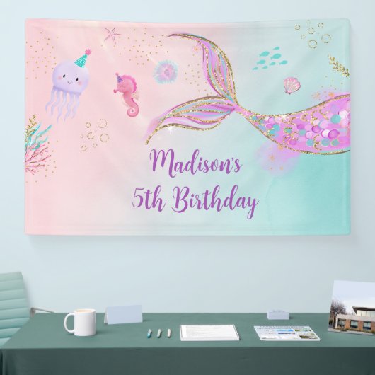 マーメイドザシーピンクパープル誕生日 横断幕 (トレードショー)