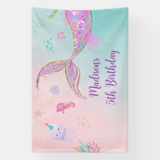 マーメイドザシーピンクパープル誕生日 横断幕 (縦)