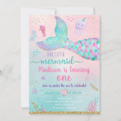 マーメイドザシーピンク金ゴールド誕生日 招待状 (正面)