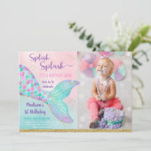 マーメイドザシーピンク金ゴールド誕生日 招待状 (スタンド正面)