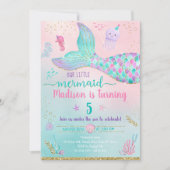 マーメイドザシーピンク金ゴールド誕生日 招待状 (正面)