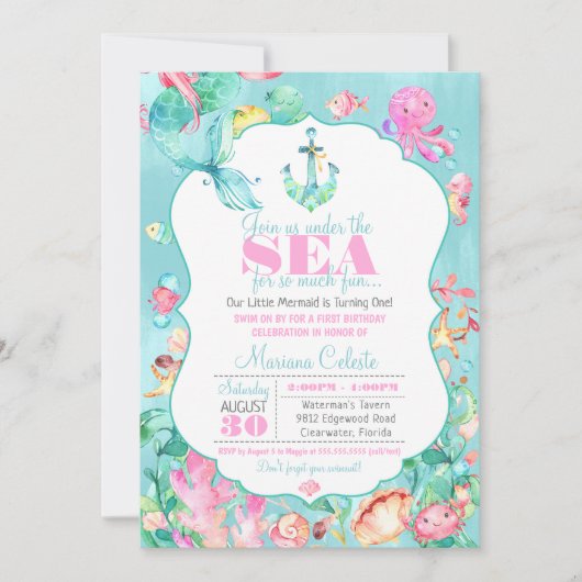 マーメイドザシーファースト航海の誕生日 招待状 (正面)
