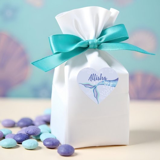 マーメイドザブルー&パープル海の下パーソナライズされた ハートシール