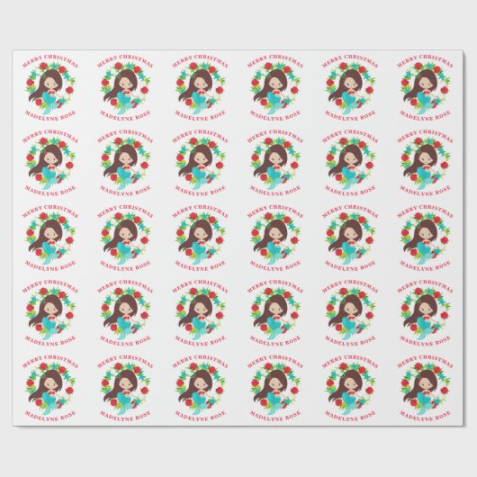 マーメイドシェルパーソナライズされた名クリスマス ラッピングペーパー (フラット)