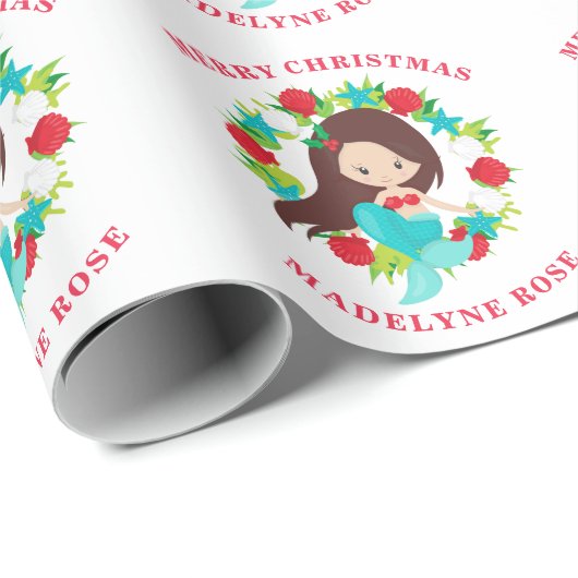 マーメイドシェルパーソナライズされた名クリスマス ラッピングペーパー (ロールコーナー)