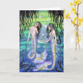 マーメイドシスターズシーコンブアーティストプリントノートカード カード (黄色い花)