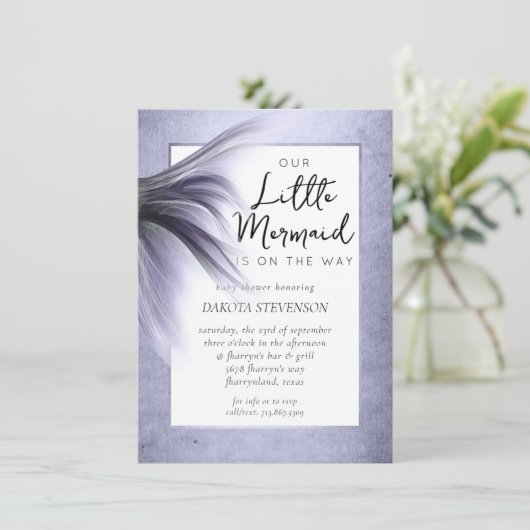 マーメイドシック |ほこりっぽいラベンダーパープルベビーシャワー 招待状 (スタンド正面)