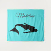 マーメイドシルエットブルーモダンサマー タペストリー (正面(横))