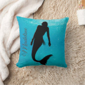 マーメイドシルエットブルー海夏モダン クッション (ブランケット)