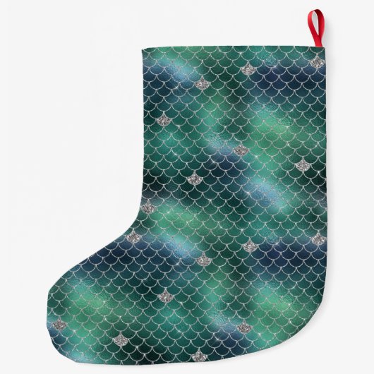 マーメイドシルバーティール（緑がかった色）海グリッツ ラージクリスマスストッキング (裏面)