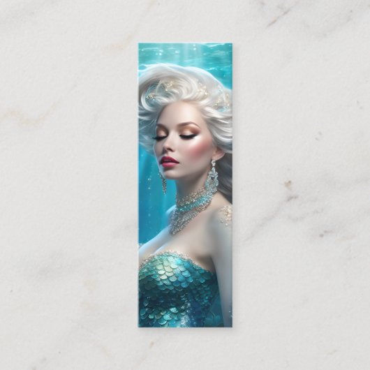 マーメイドシルバーヘアターコイズ海ミニブックマーク スキニー名刺 (正面)