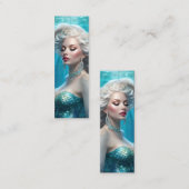 マーメイドシルバーヘアターコイズ海ミニブックマーク スキニー名刺 (正面/裏面)