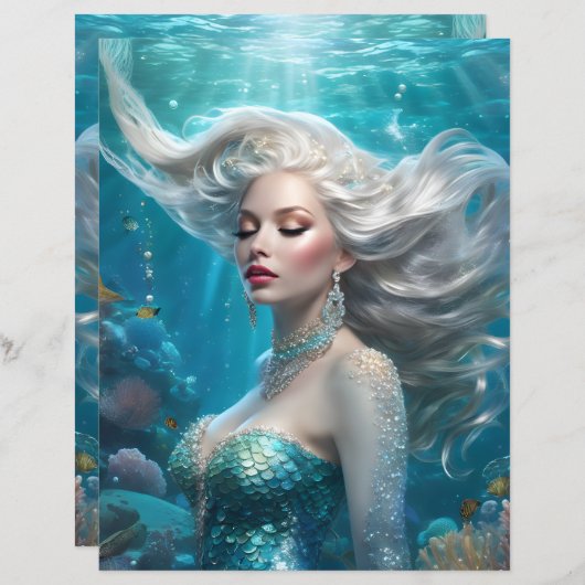 マーメイドシルバーヘアターコイズ海紙 (正面/裏面)