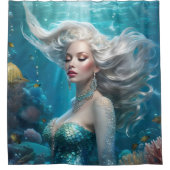 マーメイドシルバーヘアターコイズ海 シャワーカーテン (正面)