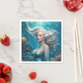 マーメイドシルバーヘアターコイズ海 スタンダードカクテルナプキン (インサイチュ)