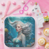 マーメイドシルバーヘアターコイズ海 ペーパープレート (パーティー)