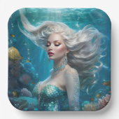 マーメイドシルバーヘアターコイズ海 ペーパープレート (正面)