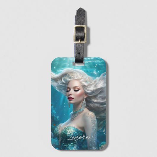 マーメイドシルバーヘアターコイズ海 ラゲッジタグ (正面縦)