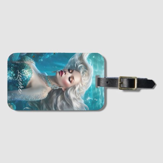 マーメイドシルバーヘアターコイズ海 ラゲッジタグ (正面横)