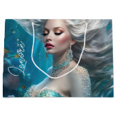 マーメイドシルバーヘアターコイズ海 ラージペーパーバッグ (正面)