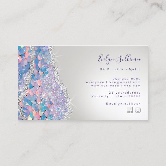 マーメイドシークインシルバーグリッター名刺 名刺 (裏面)