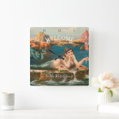 マーメイドシーショアシェルズシーヴィンテージビーチハウス スクエア壁時計 (ホーム)