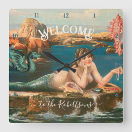 マーメイドシーショアシェルズシーヴィンテージビーチハウス スクエア壁時計