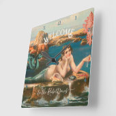 マーメイドシーショアシェルズシーヴィンテージビーチハウス スクエア壁時計 (傾斜)