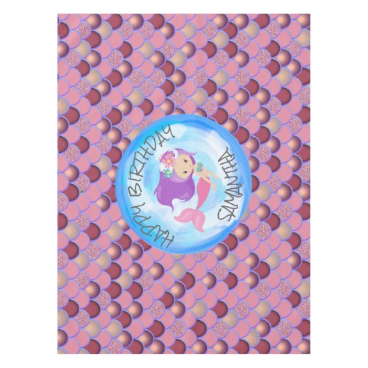 マーメイドシーパープルピンクはかりで測 テーブルクロス (正面)