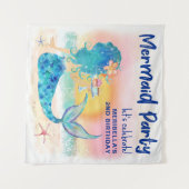 マーメイドシービーチカップケーキ誕生日フォトバックグラウンド タペストリー (正面(横))