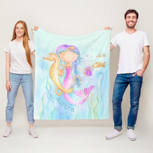 マーメイドシーホースのウィムシーな水のカラー名前をカスタムする フリースブランケット (インサイチュ)