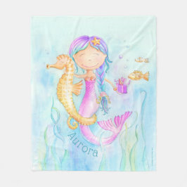 マーメイドシーホースのウィムシーな水のカラー名前をカスタムする フリースブランケット