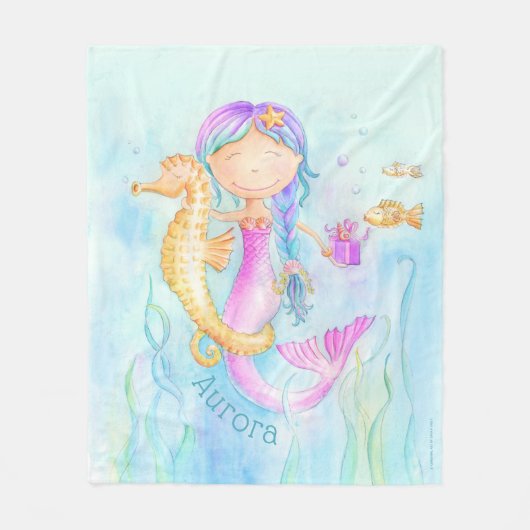 マーメイドシーホースのウィムシーな水のカラー名前をカスタムする フリースブランケット (正面)